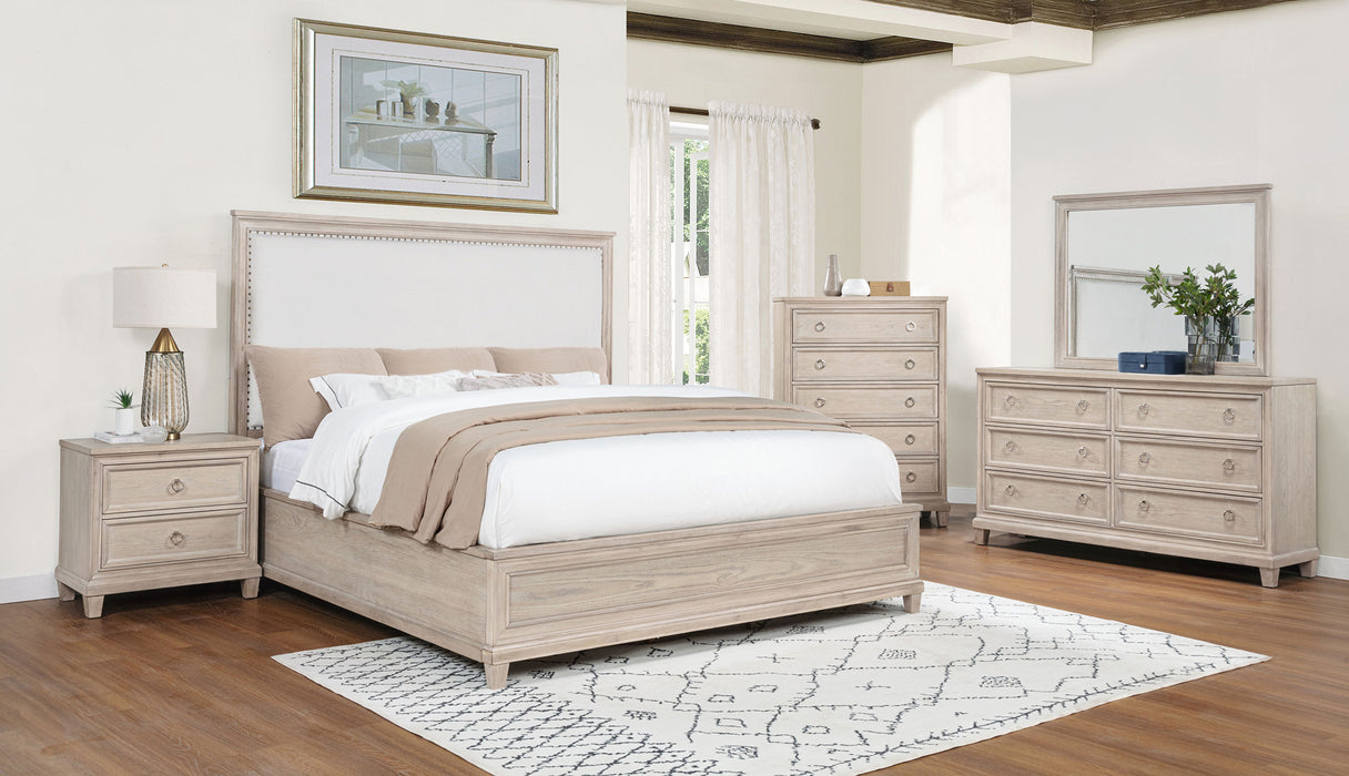 CoasterEveryday Pembroke 5-drawer chest of drawers in washed oak finish, showing sleek wooden furniture with five spacious drawers.
