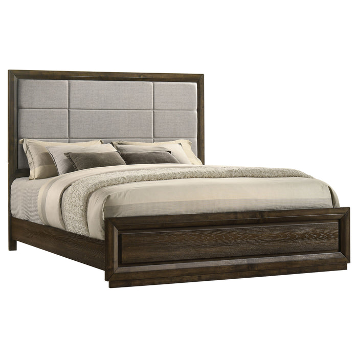 Atlas 63-inch Eastern King Upholstered Panel Bed Grey and Dark Oak