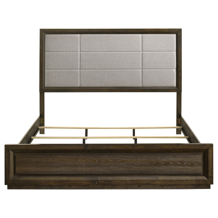 Atlas 63-inch Eastern King Upholstered Panel Bed Grey and Dark Oak