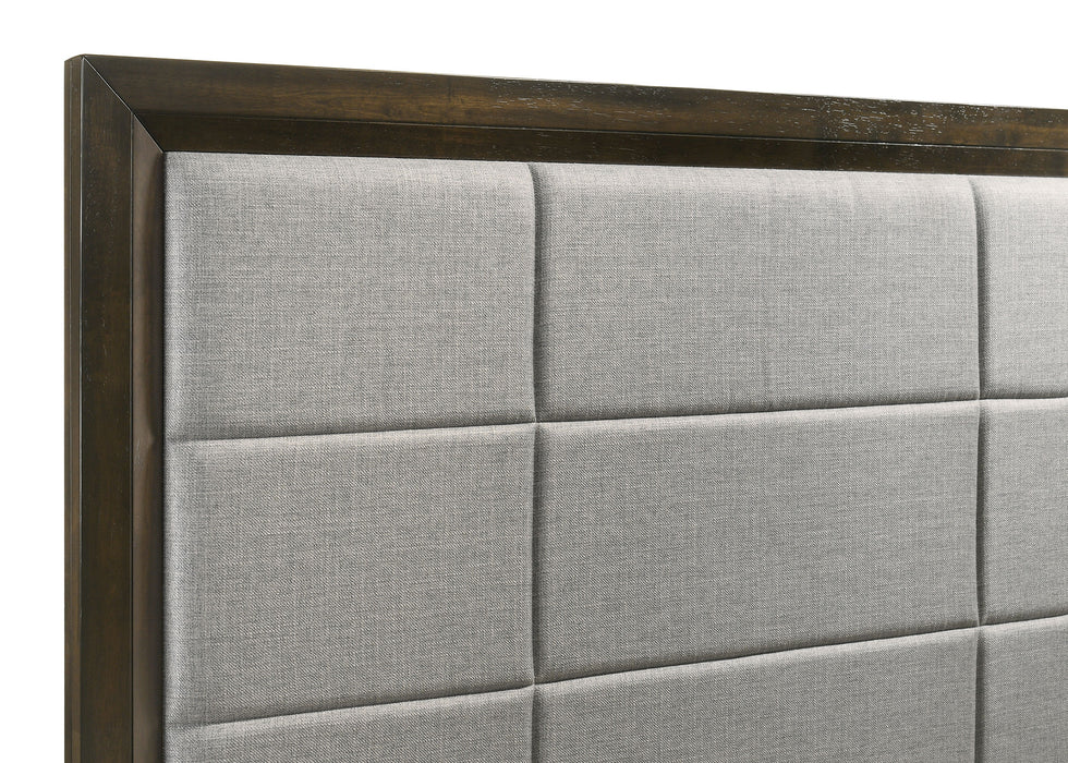 Atlas 63-inch Eastern King Upholstered Panel Bed Grey and Dark Oak