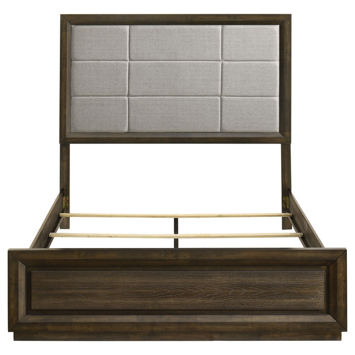 Atlas 64-inch Queen Upholstered Panel Bed Grey and Dark Oak