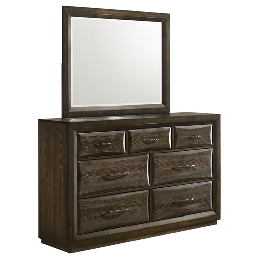 CoasterEveryday Atlas dark oak 7-drawer bedroom dresser and mirror set with spacious drawers