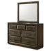 Dark oak Atlas 7-drawer bedroom dresser with matching mirror, featuring sleek modern furniture design by CoasterEveryday.