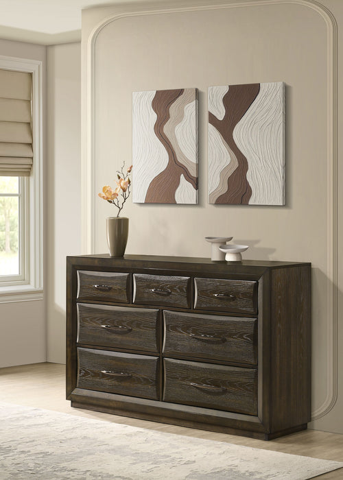 CoasterEveryday Atlas 7-drawer bedroom dresser cabinet in dark oak finish