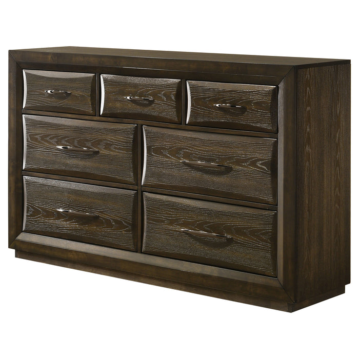 CoasterEveryday Atlas 7-drawer bedroom dresser cabinet in dark oak finish
