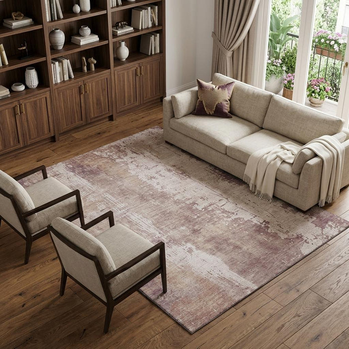 10' X 14' Abstract Washable Area Rug With UV Protection (696014) - Blush / Ivory