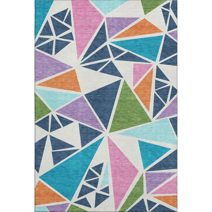 10' X 14' Geometric Washable Area Rug With UV Protection (681563) - White / Teal / Pink / Orange