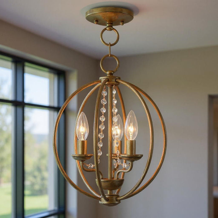 16" Three Light Dimmable Chandelier With Shades - Gold