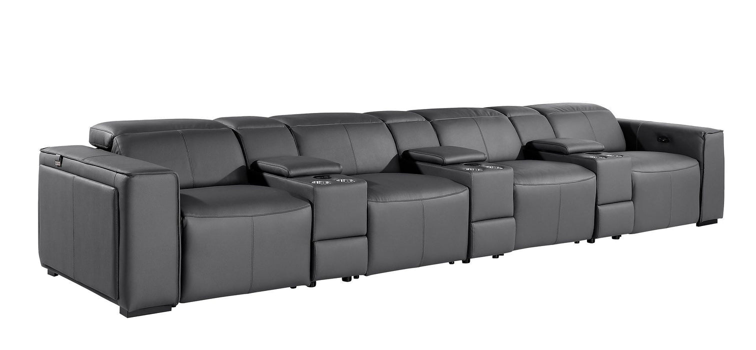 Top Grain Leather Reclining Metal USB Sofa (720423) - Dark Gray