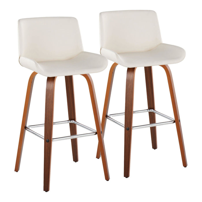 Santi - 30" Fixed-Height Barstool With Swivel And Square Chrome Metal Footrest (Set of 2) - Walnut Wood