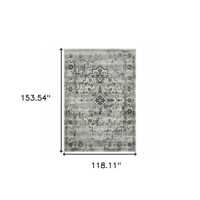 10' x 13' Oriental Power Loom Stain Resistant Area Rug - Ivory Gray Charcoal Blue And Taupe