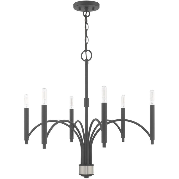 Six Light Metal Dimmable Chandelier With Shades - Gray