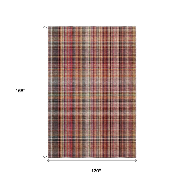 10' X 14' Plaid Washable Area Rug With UV Protection (648298) - Red / Ivory / Gold