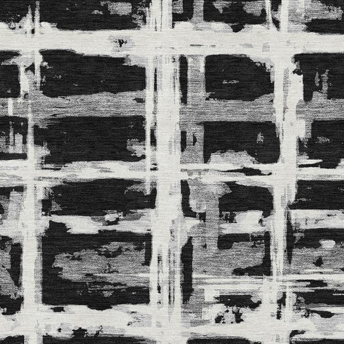 8' X 10' Striped Washable Area Rug With UV Protection - Black And Silver
