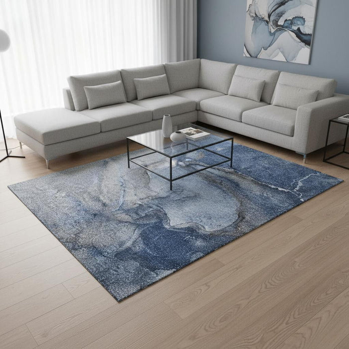 10' X 14' Abstract Washable Area Rug With UV Protection (647416) - Navy Blue / Ivory