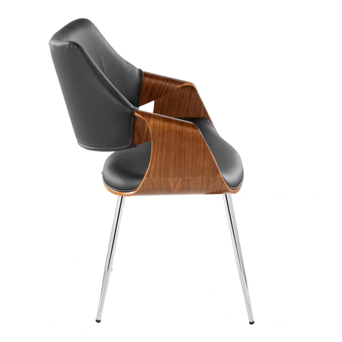 Curvo - High Back Chair (Set of 2) - Chrome Metal, Walnut Wood, Black Faux Leather