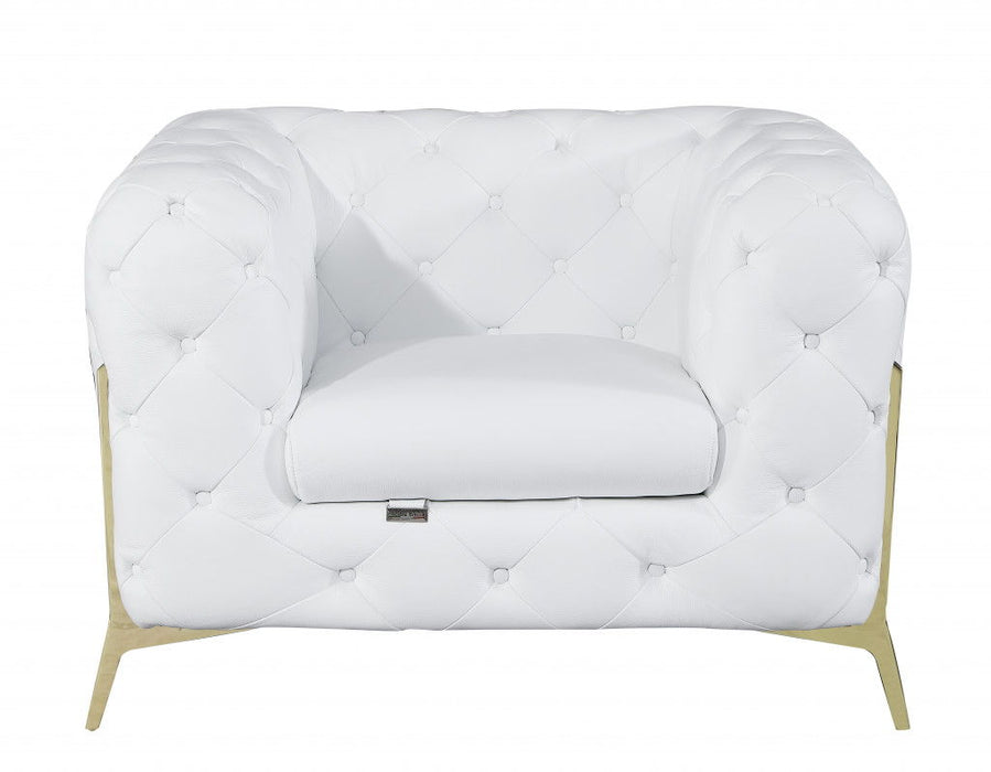 Glam Tufted Leather Armchair - White And Gold