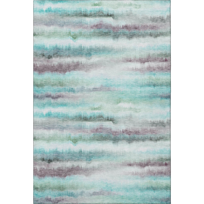 10' X 14' Striped Washable Area Rug With UV Protection (717755) - Teal / Ivory