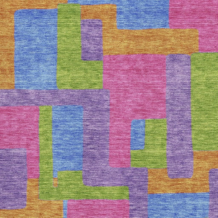 9' X 12' Abstract Geometric Washable Area Rug With UV Protection - Purple