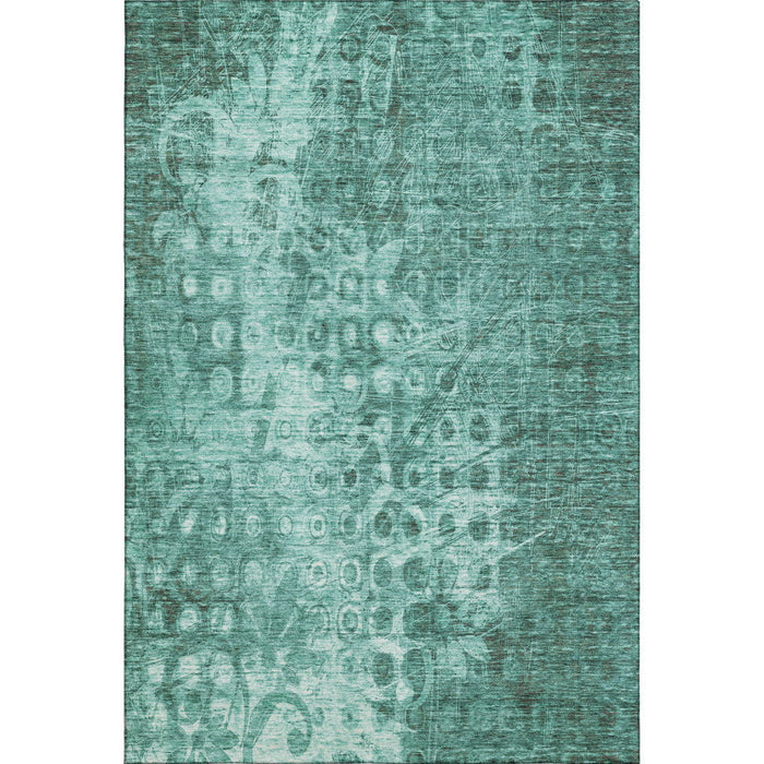 9' X 12' Washable Area Rug With UV Protection (650013) - Teal / Ivory
