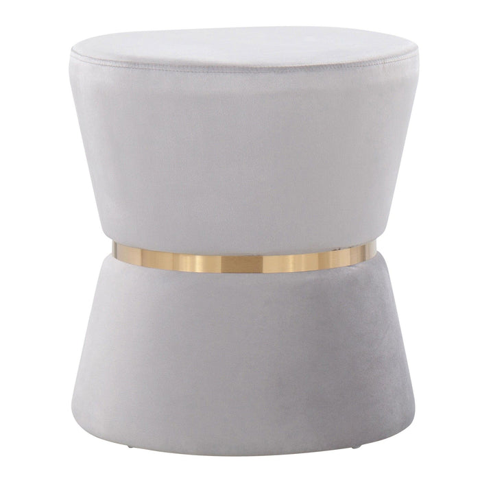 Gemma - Contemporary/Glam Ottoman - Silver Velvet And Gold Metal