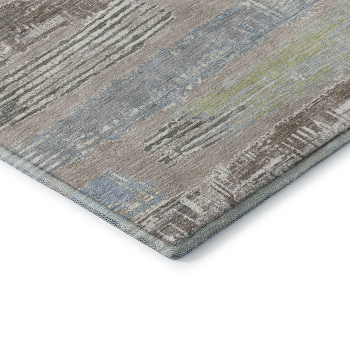 10' X 14' Striped Washable Area Rug With UV Protection (696524) - Taupe / Blue / Green