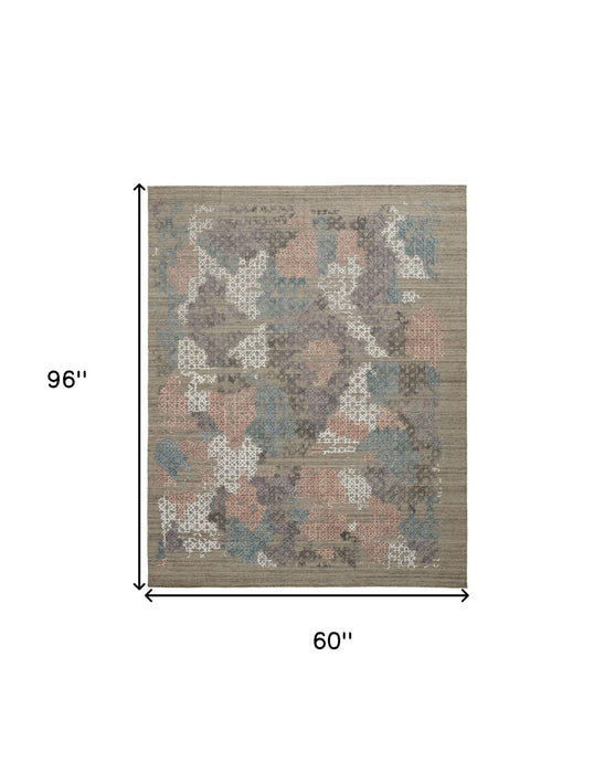 5' x 8' Abstract Hand Woven Area Rug - Pink Blue And Taupe