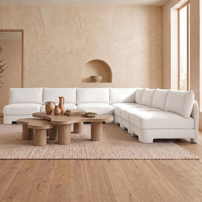 Meridian Furniture Hammond velvet performance fabric 7-piece armless sectional sofa in a modern stationary sectional design.