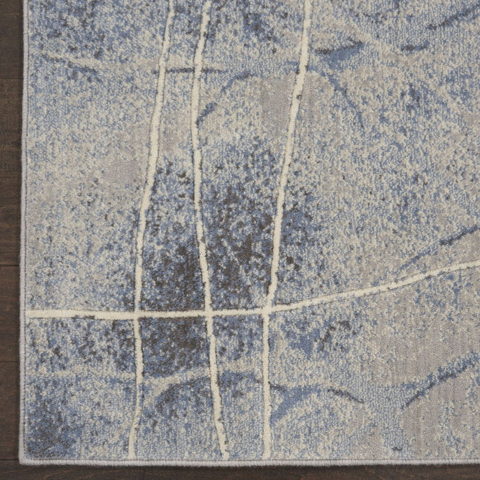 8' x 11' Floral Power Loom Non Skid Area Rug - Blue