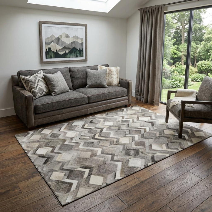 5' X 8' Geometric Washable Area Rug With UV Protection (644684) - Gray / Ivory / Black