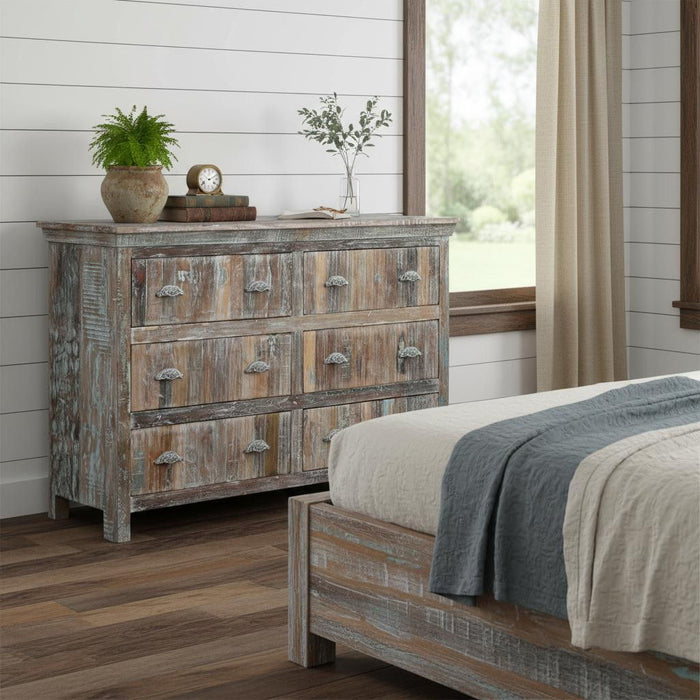 Solid Six Drawer Double Dresser - White