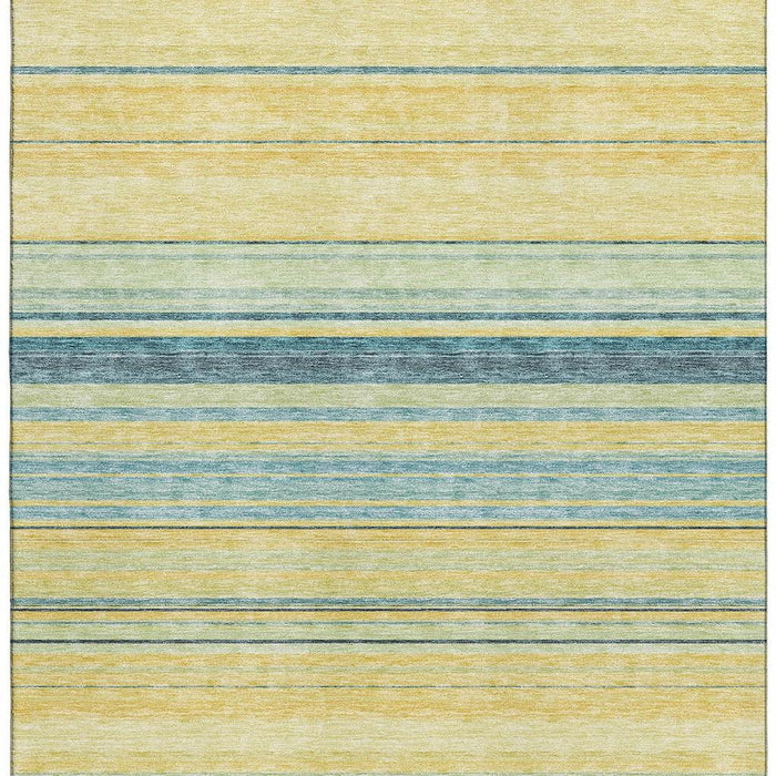 10' X 14' Striped Washable Area Rug With UV Protection (677357) - Yellow / Ivory / Wheat