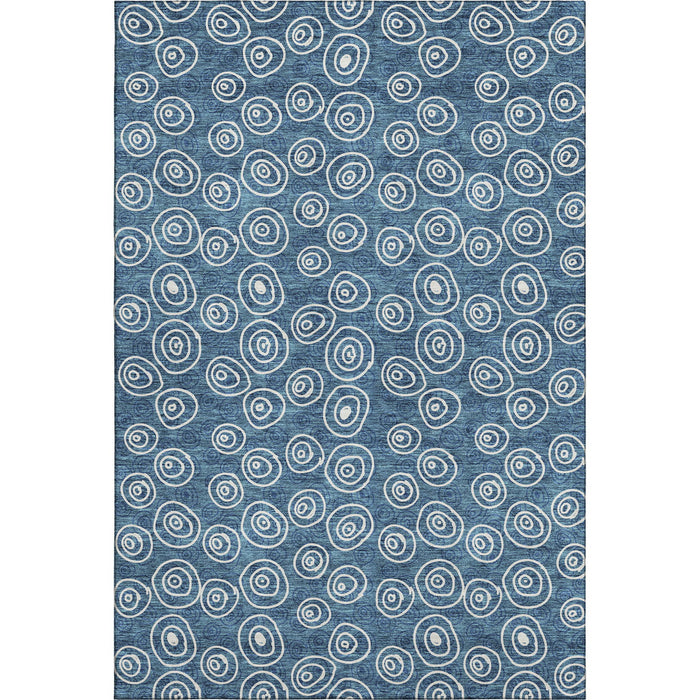 8' X 10' Polka Dot Washable Area Rug With UV Protection - Blue And Ivory