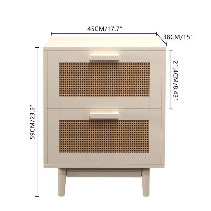 Giga antique natural rattan accent nightstand with two drawers, versatile bedroom storage side table.