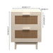 Giga antique natural rattan accent nightstand with two drawers, versatile bedroom storage side table.