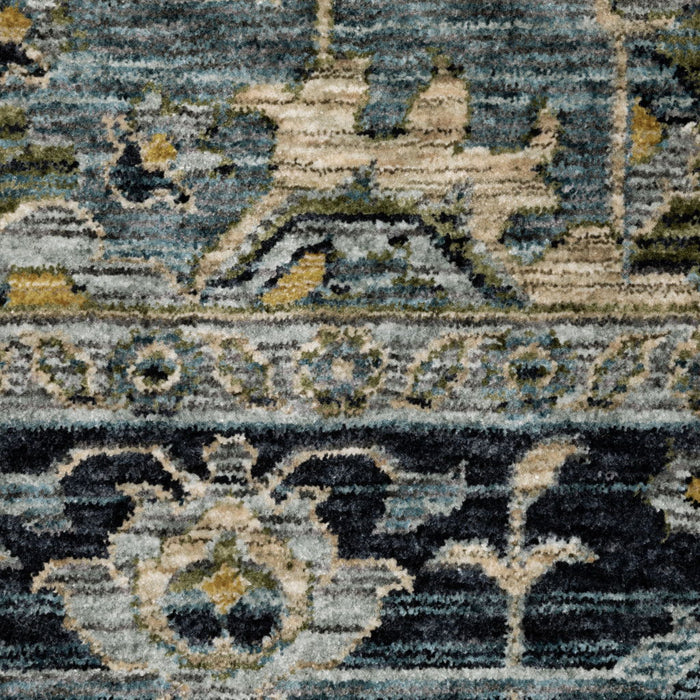 6' x 9' Oriental Power Loom Stain Resistant Area Rug With Fringe - Blue Gray Beige Tan Green And Gold