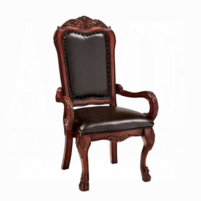 Upholstered Faux Leather Queen Anne Back Dining Arm Chairs (Set of 2) - Brown