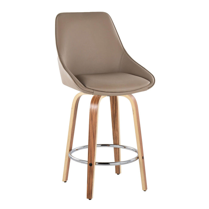 Diana - 26" Fixed-Height Counter Stool With Swivel And Round Chrome Metal Footrest (Set of 2) - Zebra Wood