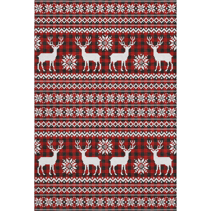 10' X 14' Abstract Geometric Washable Area Rug With UV Protection (701996) - Red / Black / Ivory