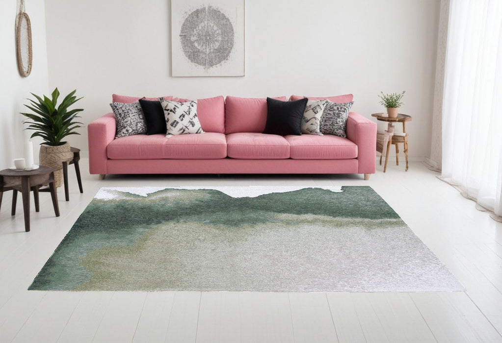 6' x 9' Abstract Non Skid Area Rug - Gray And Green