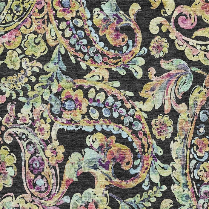 10' X 14' Paisley Washable Area Rug With UV Protection - Black