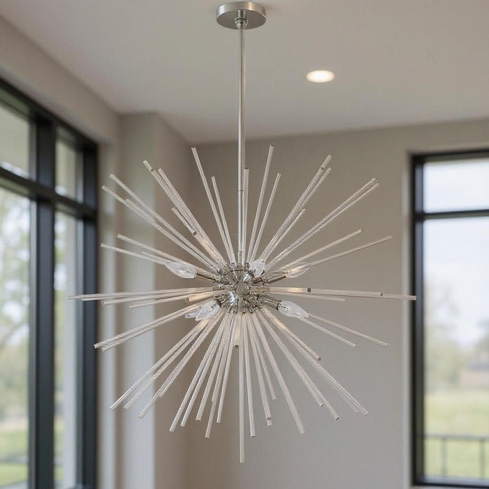 38" Eight Light Dimmable Chandelier With Shades - Silver