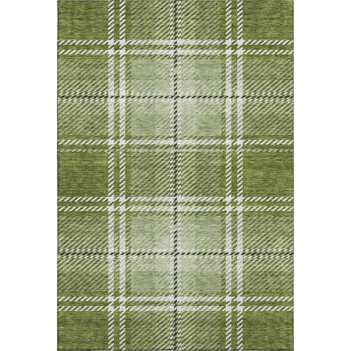 10' X 14' Plaid Washable Area Rug With UV Protection (674323) - Green / Ivory