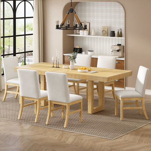 Giga Topmax 7-piece traditional extendable dining table set with butterfly leaf and six upholstered chairs in a dining room setting