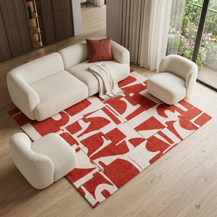 7' X 9' Geometric Washable Non Skid Area Rug (551976) - Red / White