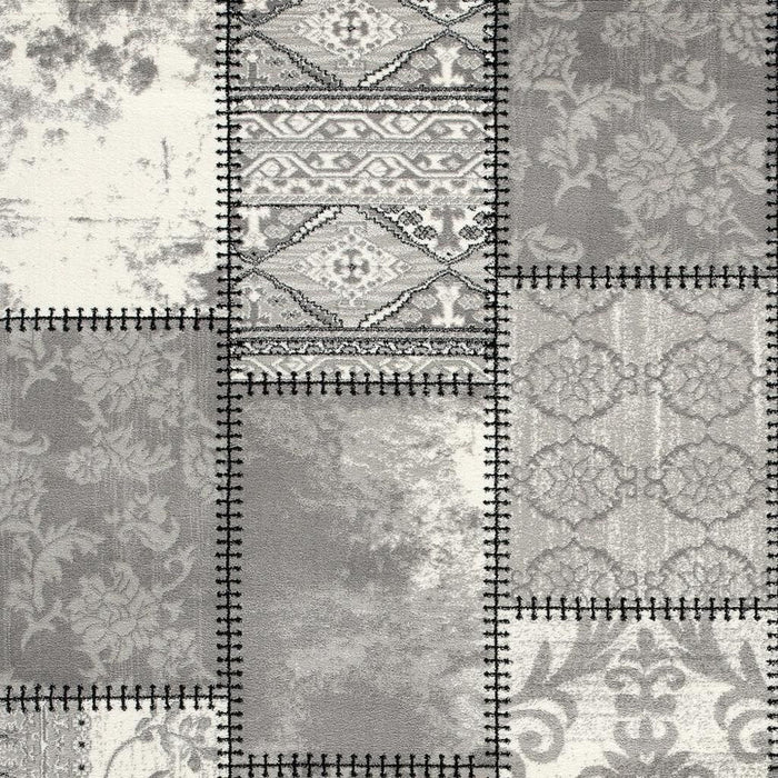 4' X 6' Damask Washable Area Rug (487579) - Gray / Ivory
