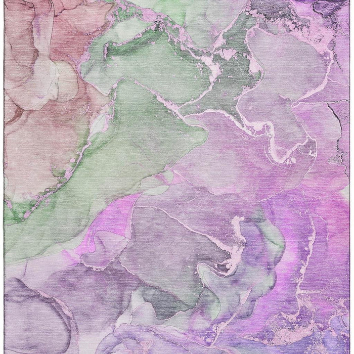 5' X 8' Abstract Washable Area Rug With UV Protection (646496) - Purple / Green / Pink