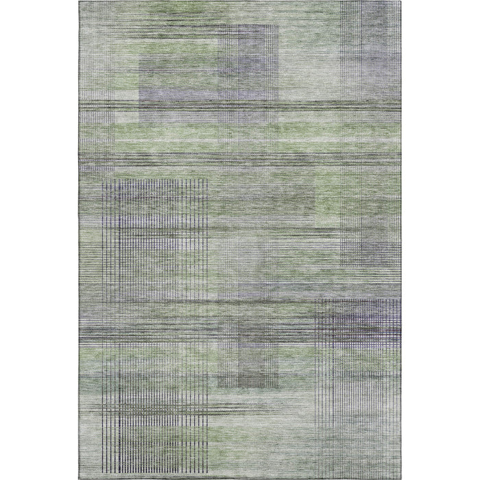 10' X 14' Striped Washable Area Rug With UV Protection - Artichoke Green And Gray