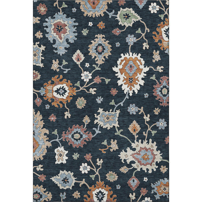 8' X 10' Floral Medallion Washable Area Rug With UV Protection - Black