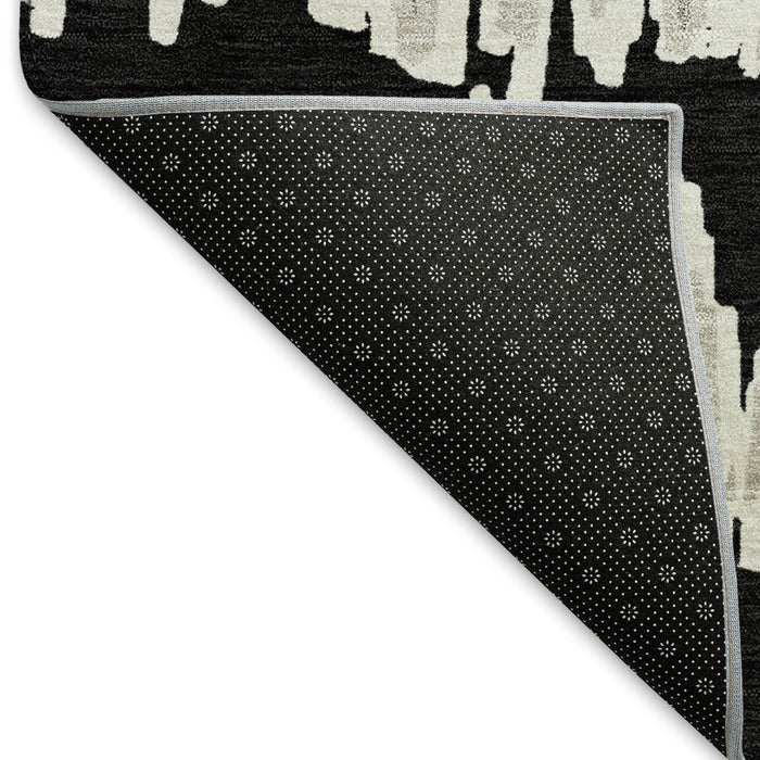 10' X 14' Striped Washable Area Rug With UV Protection (671948) - Black / Ivory